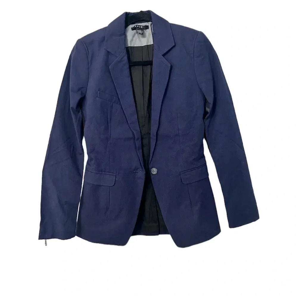 Ksubi Navy Single Single Button Leather Contrast Zip Sleeve Blazer Size Sm NWOT